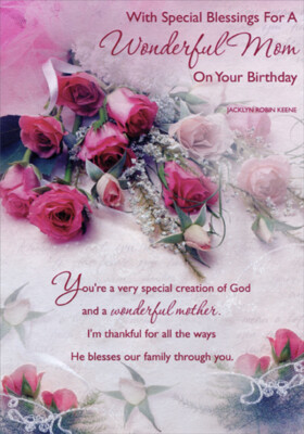 Pink Roses Special Blessings Religious / Inspirational Birthday Card for Mom