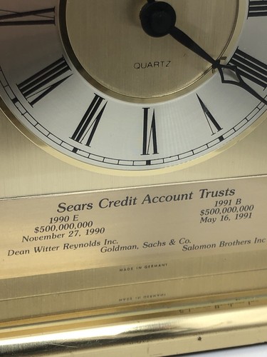 Bulova Brass Mantel Clock Sears Credit Trust Wall Street Deal Tombstone Goldman