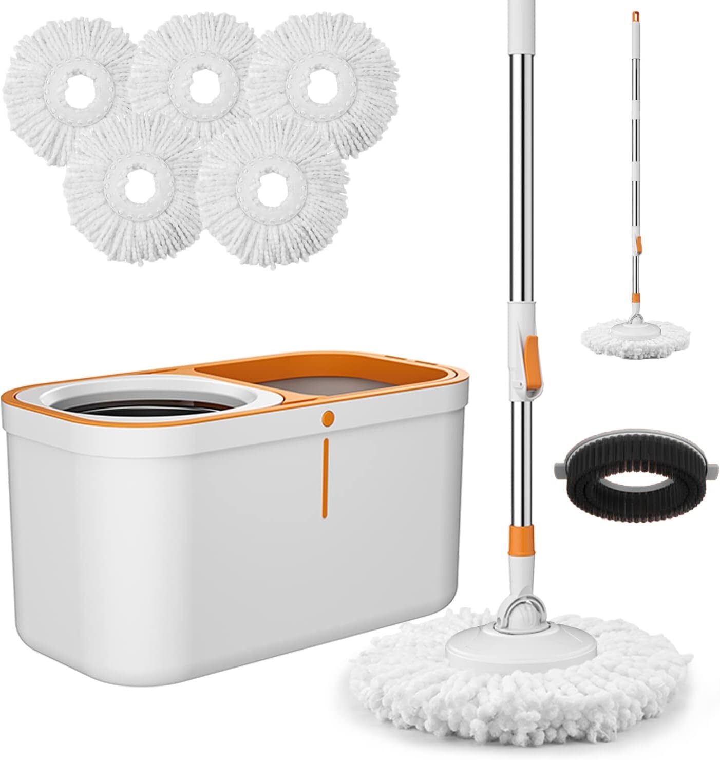Spin Mop Bucket with Wringer System Extended Mop Handle 61＂Mop and Bucket