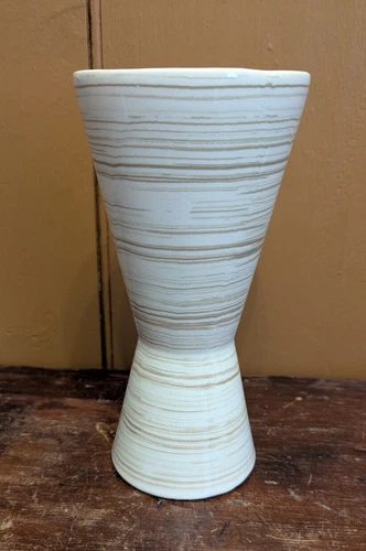 VTG McCoy Pottery 9" Harmony MCM Art Vase White/Cream with Greenish Stripes EUC!