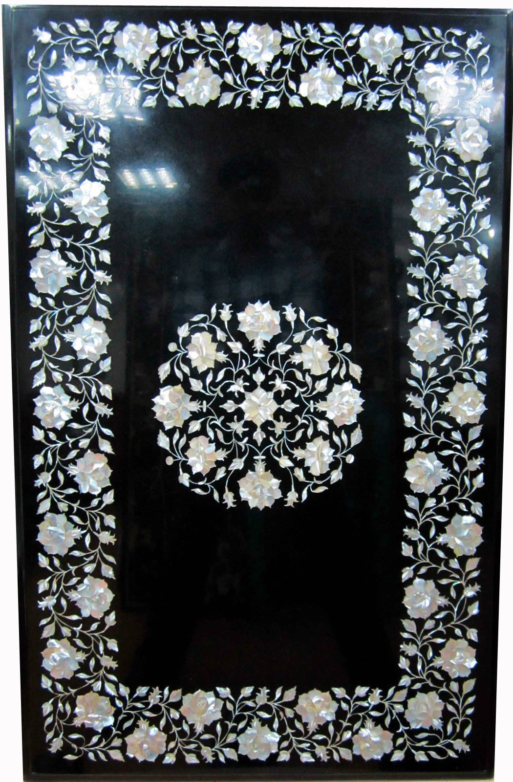 48x32 Inch Marble Coffee Table Top with Pietra Dura Inlay Decor  