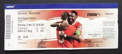 TICKET Friendly Match 21.11.2023 Österreich Austria - Deutschland Germany # 63