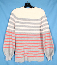 LOFT ANN TAYLOR Gray/Multi RIBBED KNIT Mock Neck BALLOON SLEEVES Knit Sweater S