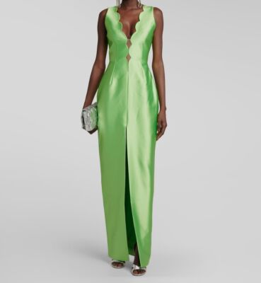 $2208 Rasario Women's Green Cut-Out Satin Sleeveless Dress Size 46 | eBay
