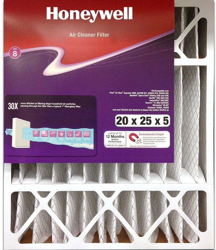 Honeywell Air Cleaner Filter Dust Pollen 20 x 25 x 5 Pleated FPR 8