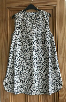 DAMEN BRANDNEU schwarz elfenbeinbeige Leopard Tierdruck Tunika Top Größe 6 - 12