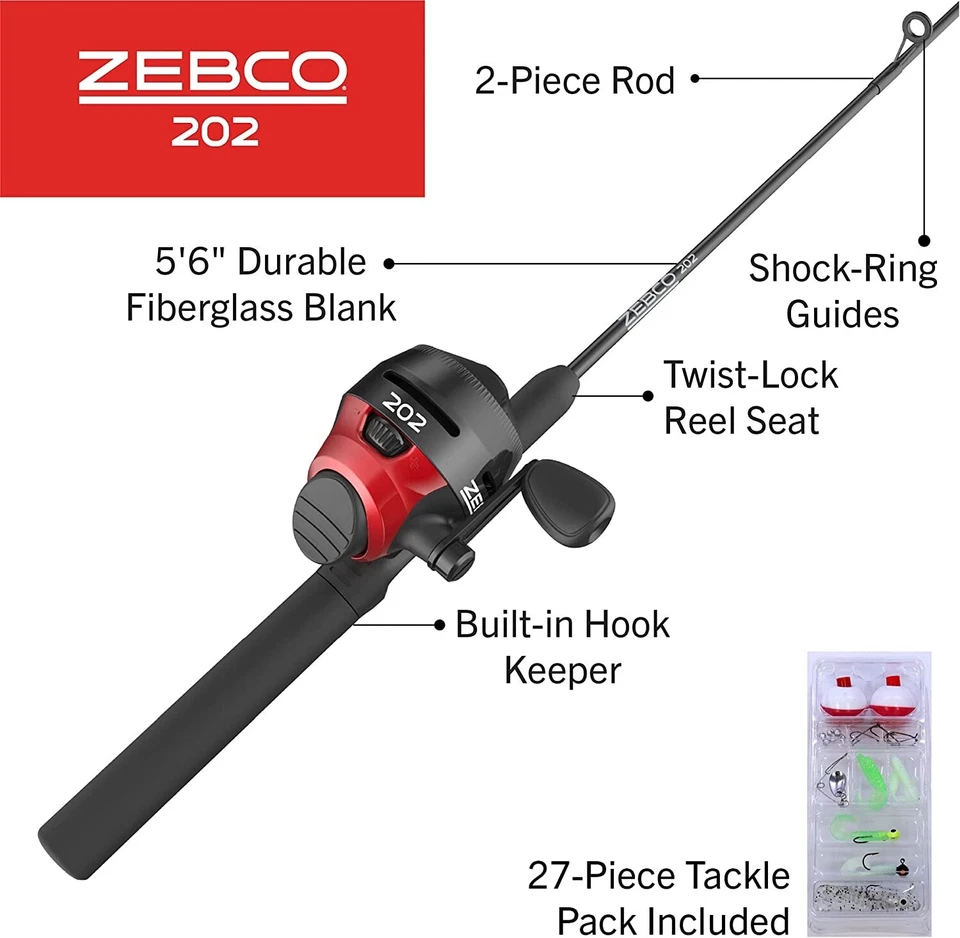 Zebco 202 Spincast Reel and Fishing Rod Combo, 5-Foot 6-Inch 2-Piece Fishing Pol - Image 2 of 4
