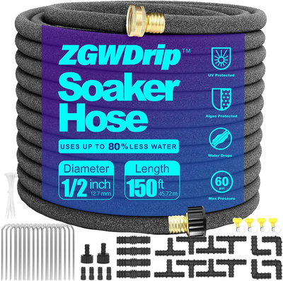 #ad Soaker Hose 150 FT1 2 Inch Soaker Garden Hose with 3 4quot; Solid Brass Connectors $61.25