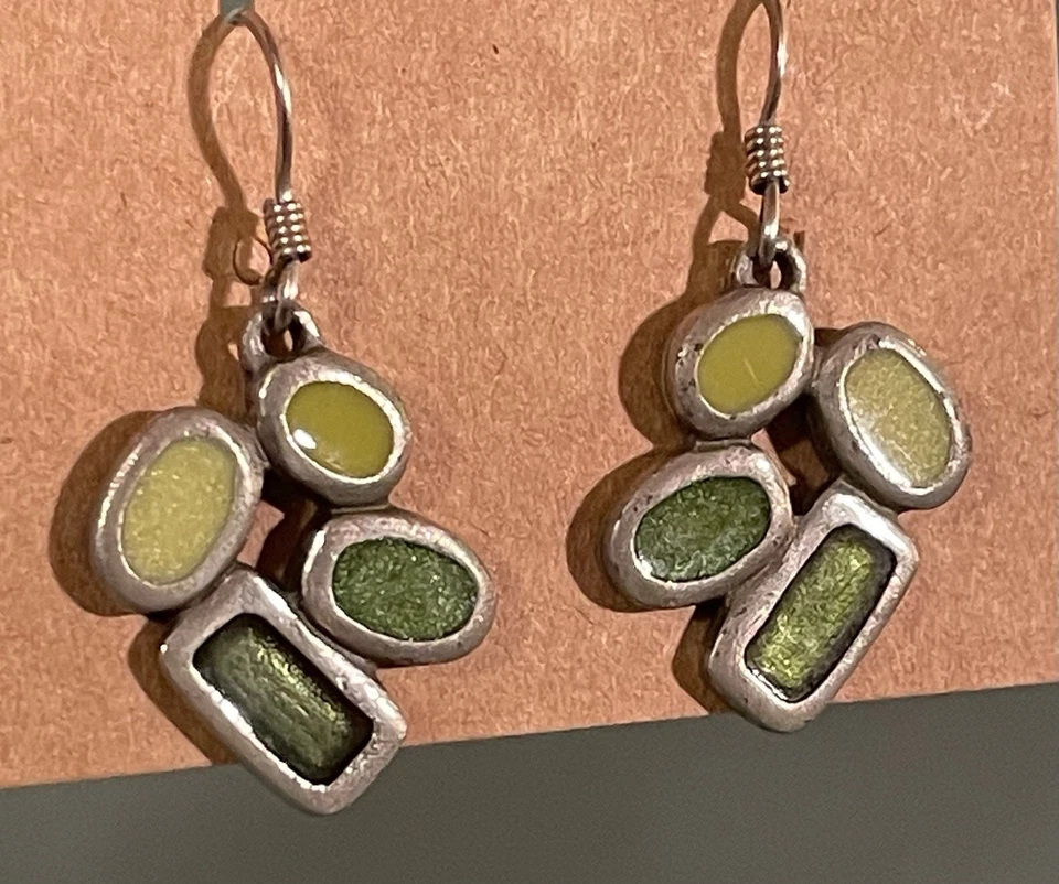 Conjunto de Joyería Danforth Peltre Pendientes Colgantes Círculos Coloridos ROSA O VERDE Foto 4 de 4