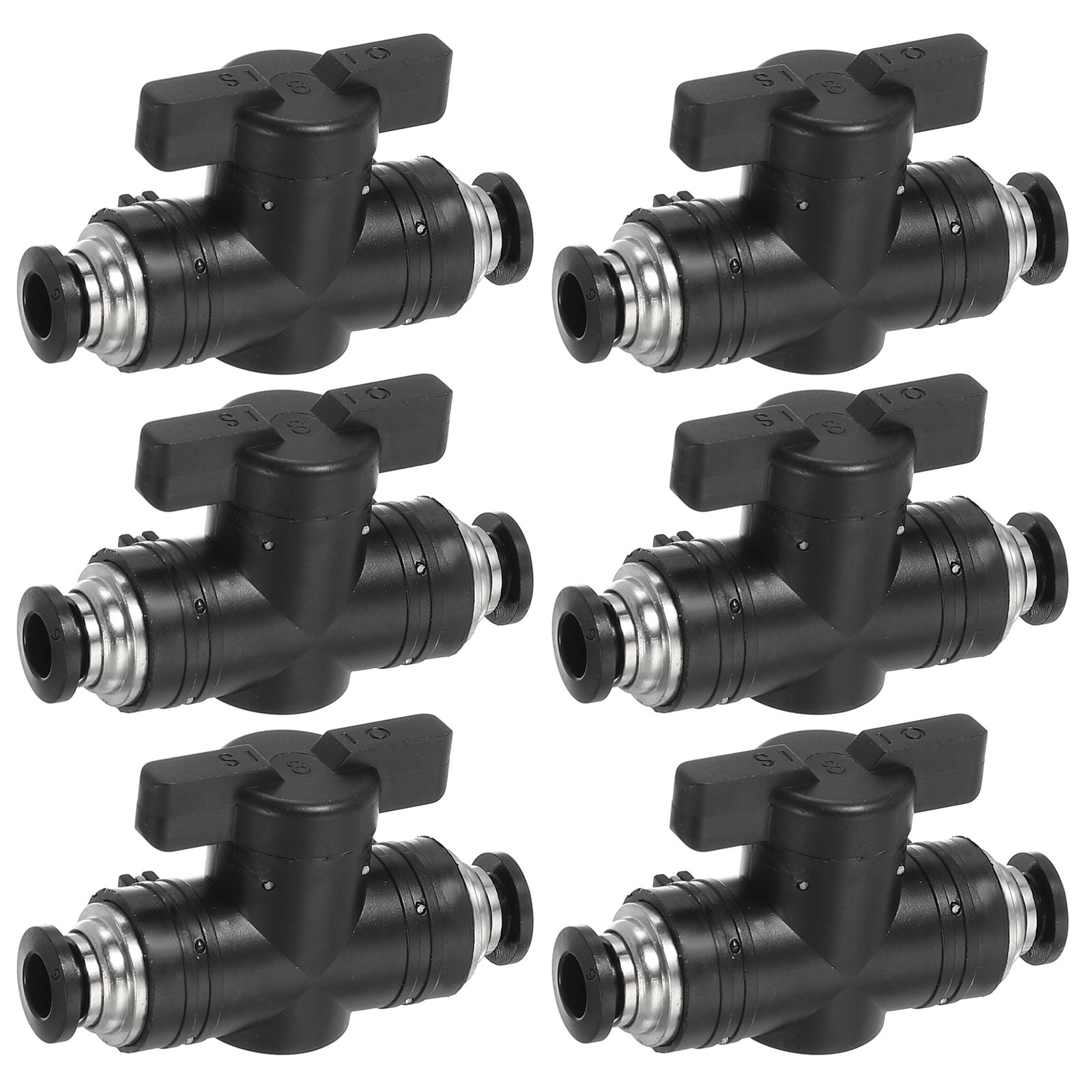 6 Pcs 6mm (1/4") Push to Connect Fittings Ball Valve, Black