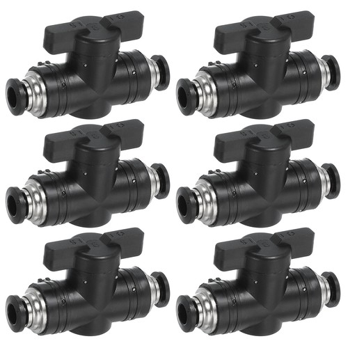 6 Pcs 6mm (1/4") Push to Connect Fittings Ball Valve, Black