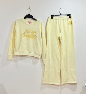 NWT Juicy Couture Soft Yellow Sweatshirt Jogger Set S Rhinestone Logo