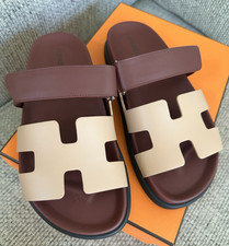 Size 37EU NIB HERM S Beige Perlino/ Rouge H Calfskin Women s Chypre Sandals