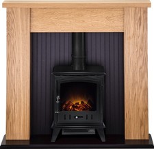 Adam New England Stove Fireplace in Oak with Aviemore Electric Stove in Black...