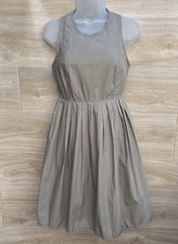 Gap Dress Fit & Flare Khaki Green Cotton Sleeveless Pleated Pockets Size 0
