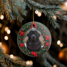 Collectible Ceramic Newfoundland Dog Christmas Holiday Ornament