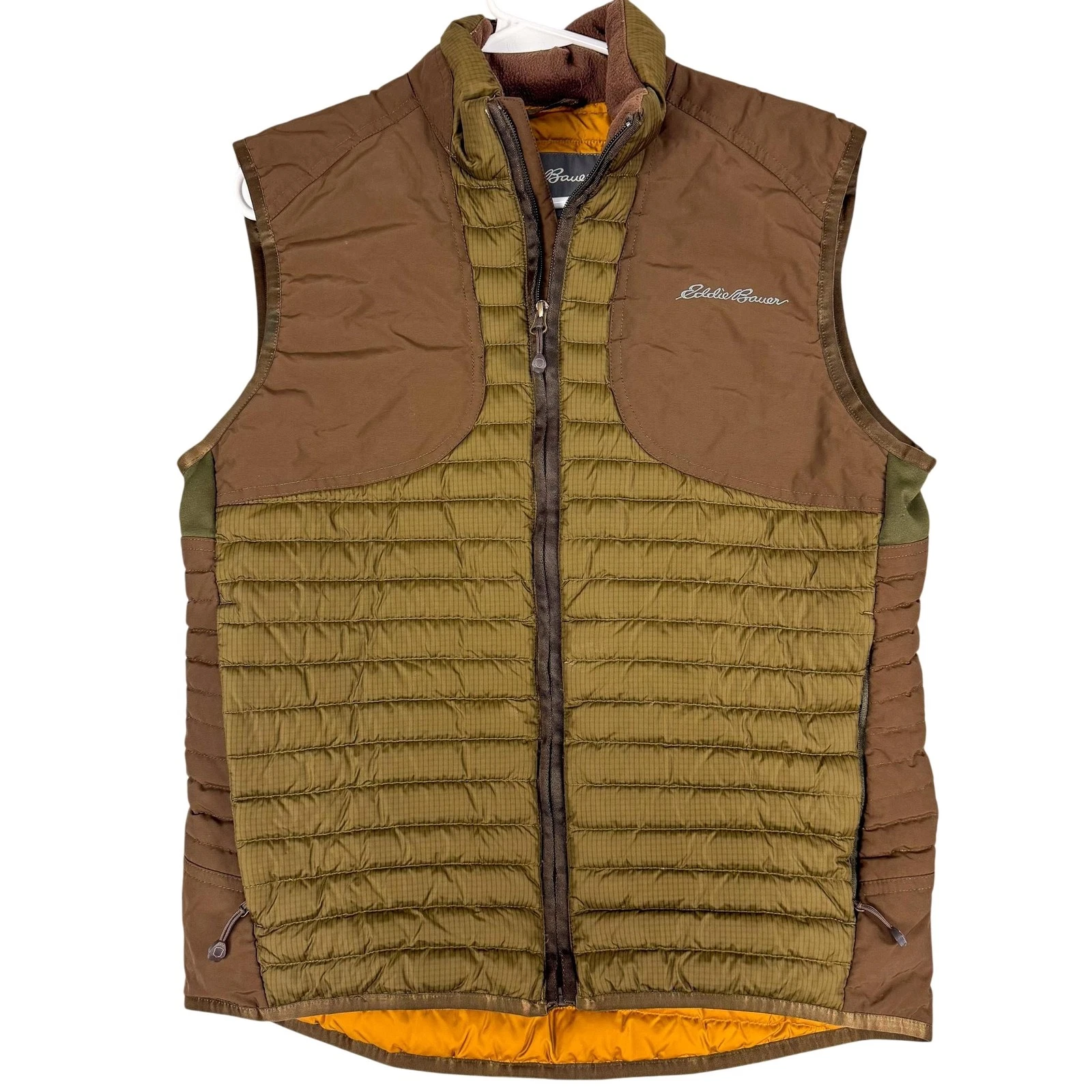 Eddie Bauer Sport Shop Vest Mens Small Brown Green Down Quilted Zip Outdoor