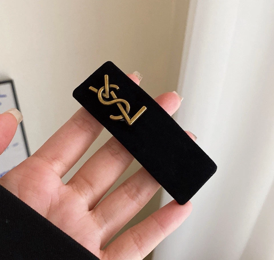 Clip de pelo vintage de terciopelo de lujo ySL Yves Saint Laurent 2 piezas Foto 2 de 3