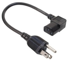 1ft Right-Angle AC 3-Prong Power Cable, NEMA 5-15P / IEC320 C13, PC-301R