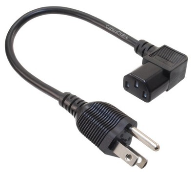 1ft Right-Angle AC 3-Prong Power Cable, NEMA 5-15P / IEC320 C13, PC-301R