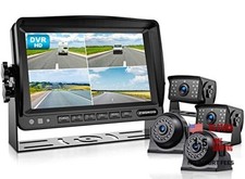 HD 1080P 7" Wired Backup Camera System, 7-inch Quad 7"-4 Cam Carbon Black