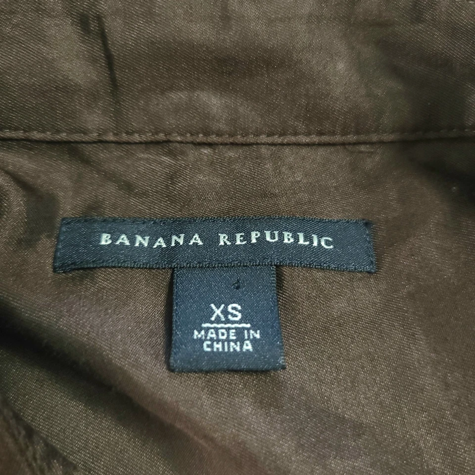 Рубашка на пуговицах Banana Republic размер XS шоколадно-коричневая шелковая хлопковая смесь - Изображение 3 из 4