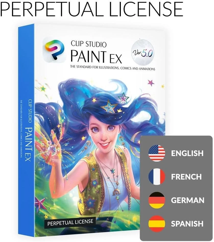 CLIP STUDIO PAINT EX - Versión 5 - Paquete al por menor Perpetual I con pinceles adicionales