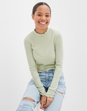 American Eagle Women's size XS ribbed mock neck lettuce-edge top