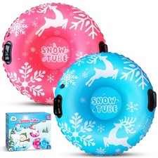 2 PACK ZMLM Snow Tubes for Kids, Plastic Snow Sleds with Handles, Inflatable
