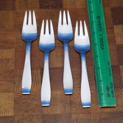 4 Georg Jensen Denmark PLATA Stainless Steel Large Fish Salad Fork Forks 3 tine