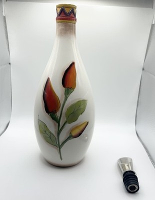 Clay Art Keramik Flasche Öl Essig Handbemalt Chili Pepper Vintage Karaffe 26cm
