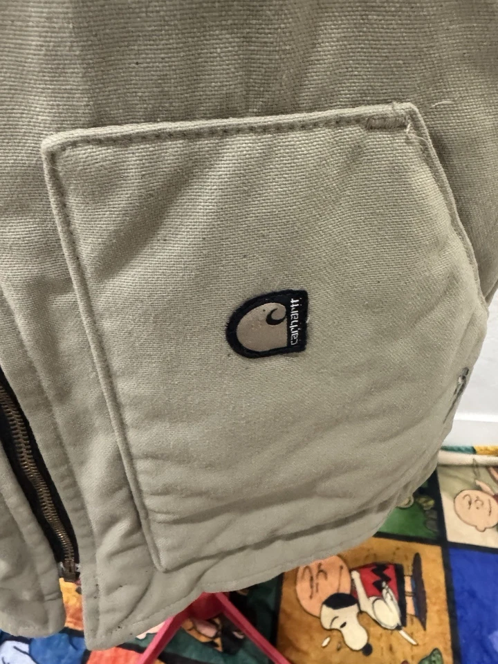 复古 Carhartt 背心男式 XL 码米色被子衬里联盟美国制造 — 第 3/4 张图片