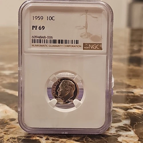 1959 Proof Roosevelt Dime graded PF 69 by NGC!