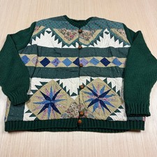 Vtg Patchwork Quilt Cardigan Sweater XXL Handmade Floral Cottage Core prairie