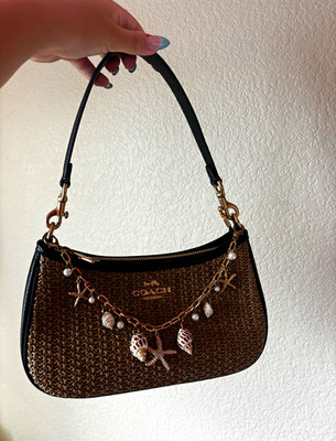 Coach Small Crescent Shoulder Bag Brown/Black Zip, Adjustable Strap, Charm