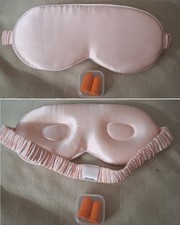 Silk Mask Light Blocking Luxury 100 Mulberry Silk Eye Mask with eye plugs PINK