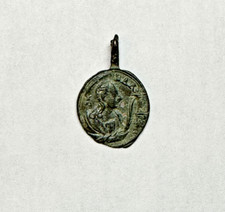 Antigua medalla devocional europea de bronce del siglo XVII - S. MARÍA Virgen María - 22 mm