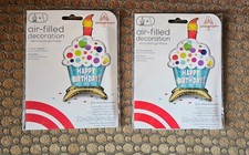 Set Of 2 Happy Birthday Cupcake Balloon Party Decoration 13.5" x 24" New