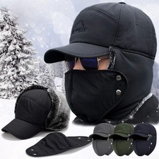 Winter Trapper Hat, Unisex Windproof Ear Flap Thermal Hats with Removable Mask