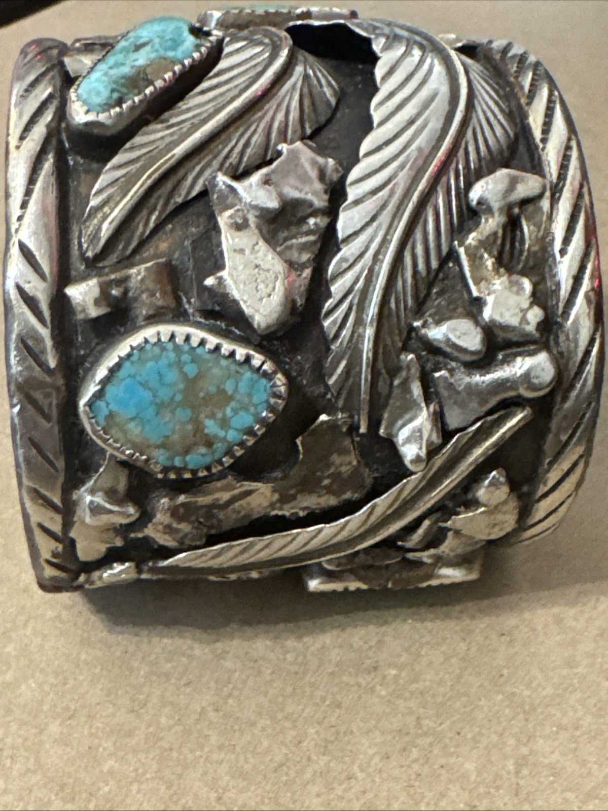 925 silver native amercan cuff braclet heavy soli… - image 2