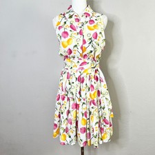 Cynthia Rowley Fruit Print Linen Blend Sleeveless Shirt Dress Belted Size 6