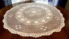 Hand Crocheted White Cotton Doily 64" Round Victorian Lace