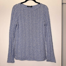 Ralph Lauren Women s Medium Dreamy Blue White Cable Knit Long Sleeve Sweater EUC