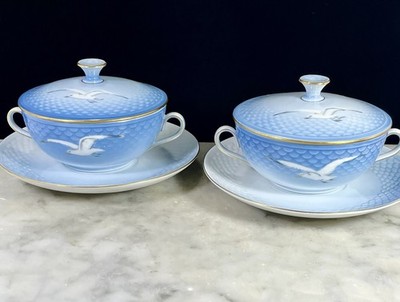 2 B &G Bing & Grondahl Seagull Cream Soup Bowl with Saucer and Lid Denmark  6 Pc
