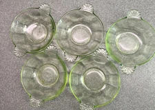Lot Of Vintage Uranium Glass Berry Dessert Bowls with Handles Set GLOWS