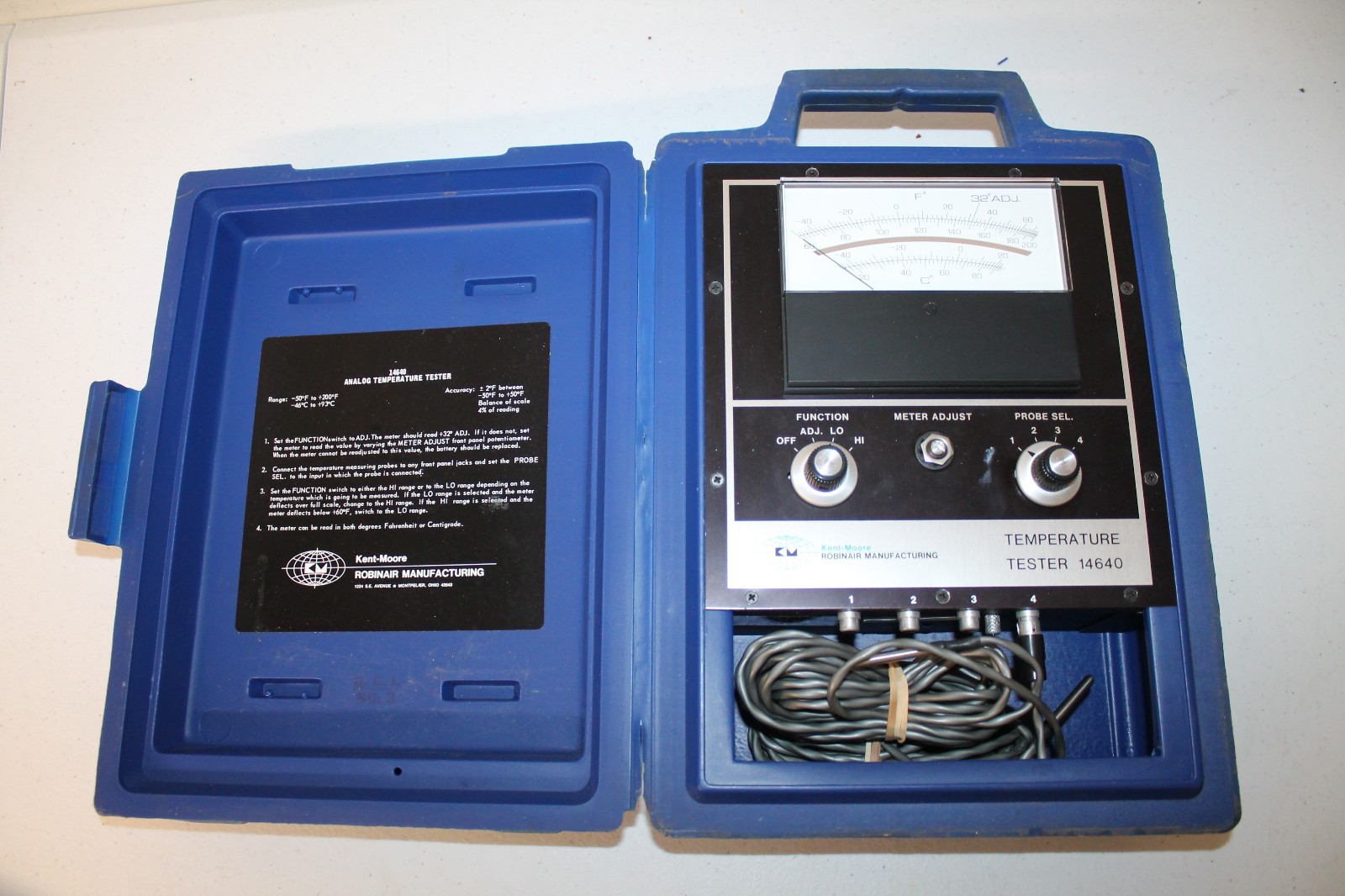 Kent Moore Robinair Manufacturing Analog Temperature Tester 14640 With Blue Case