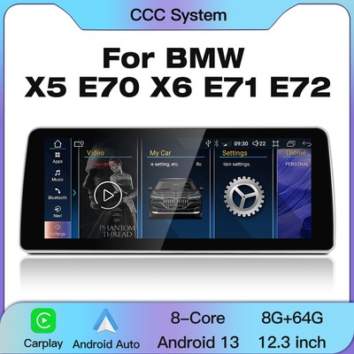 12.3'' Android 13 CarPlay GPS Navigation for BMW X5 X6 E70 2007-2010 CCC Stereo