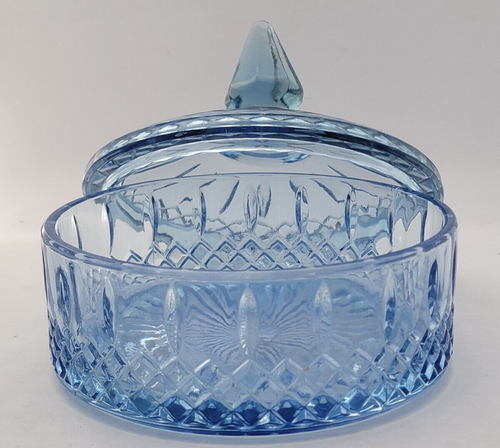 Indiana Glass Blue Pastel #4904 PRINCESS CANDY BOX & COVER 6" T Bonbonniere Dish - Picture 5 of 17
