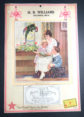 Star Shoe Flapper Girl Calendar Sign 1925 Parrot Tekonsha Battle Creek Michigan