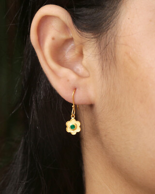 0.16 ct. Emerald 18K Gold Hook Earrings Handmade Jewelry For Women Gift For Her